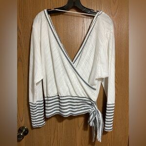 Umgee Gray and White Striped Wrap Top